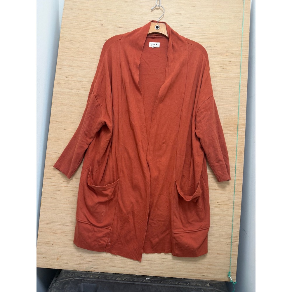 Pact Womens XS/S Rust Orange Organic Cotton Open Front Cardigan Pockets 6458